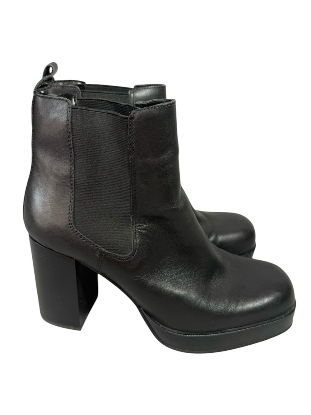 M.N.G by Mango Naomi Black Leather Block Heel Ankle Boots